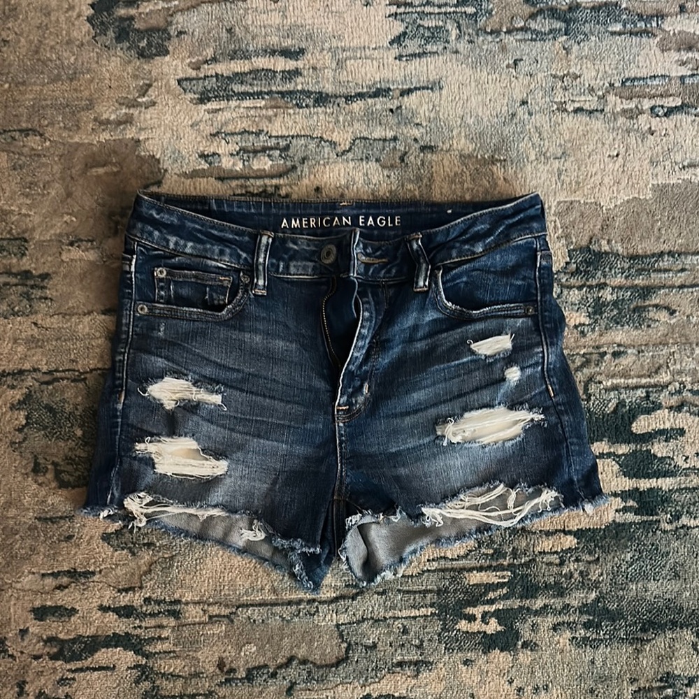 American Eagle Outfitters Women's Distressed Denim Shorts - Blue